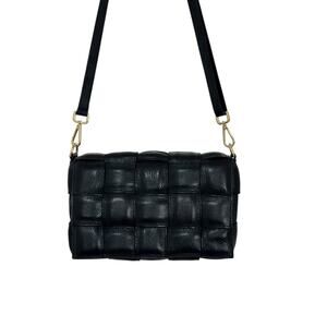 Chiara Ferretti Black Woven Padded Italian Leather Cassette Bag Crossbody